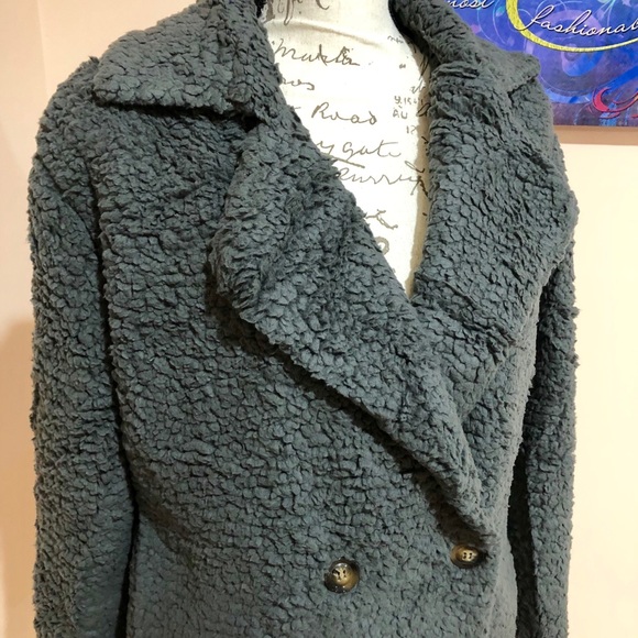 CLEARANCE‼️GREY faux fur Sherpa LAPEL COAT- Jacket - Picture 2 of 4